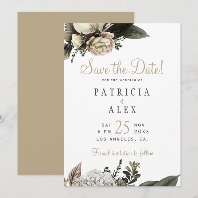 Save The Date Crème blanc floral élégant mariage enregistrer la  (Devant / Derrière)