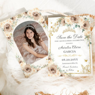 Save The Date Crème de champagne Floral Sweet 16 Quinceañera Pho