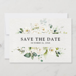 Save The Date Crème d'ivoire blanc Rose Floral Botanique Mariage