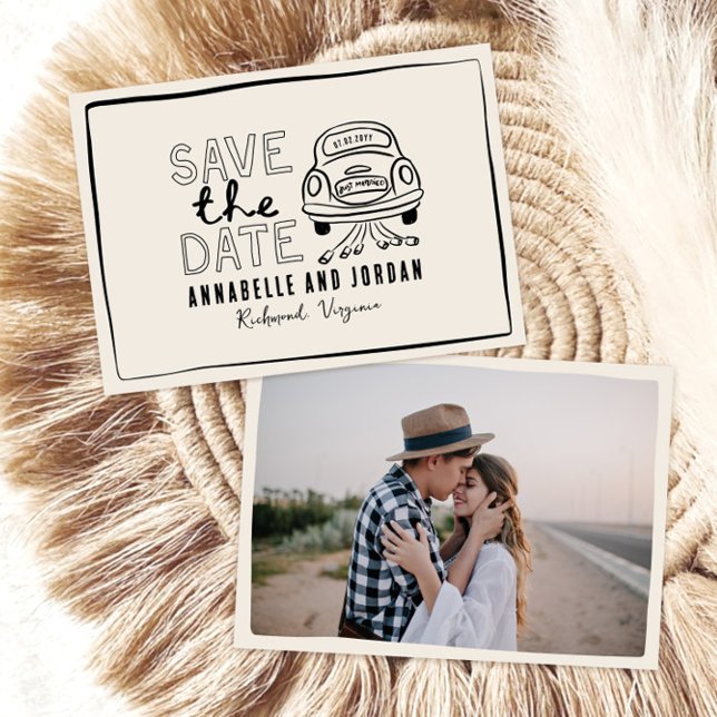 Save The Date Crème et noir whimsar dessiné à la main voiture (Créateur téléchargé)