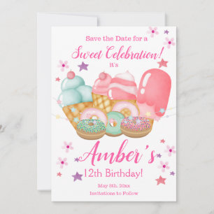 Save The Date Crème glacée douce, Anniversaire de beignes, N'imp