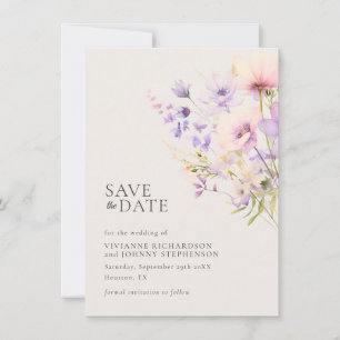 Save The Date Creme Lavender Violet Violet Fleurs sauvages Maria