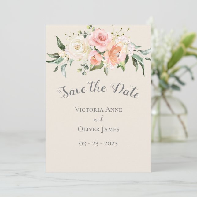 Save The Date Crème or aquarelle Mariage floral romantique (Debout devant)