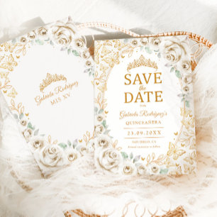 Save The Date Crème Or Fleur Quinceanera