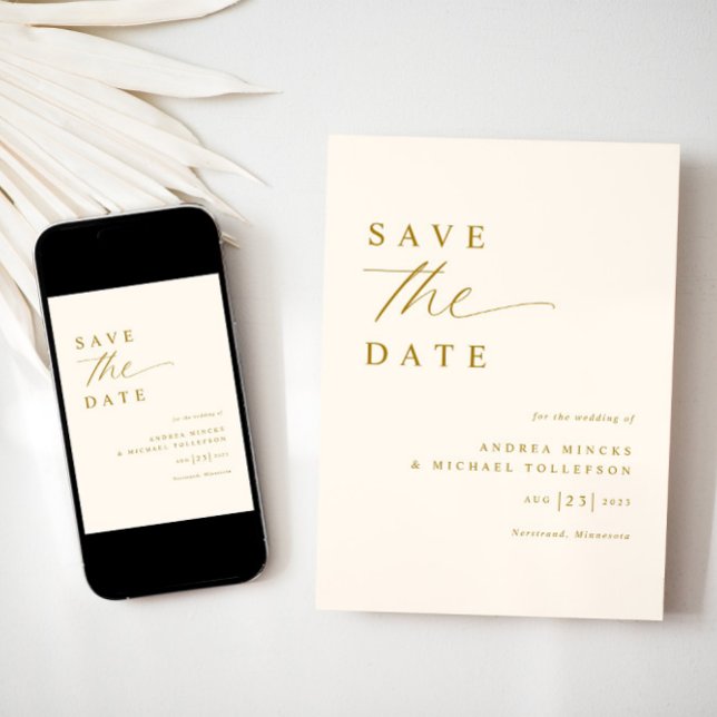 Save The Date Crème romantique douce et Mariage d'or (Elegant Save the Date Wedding Download or Printed - Soft Romantic Cream and Gold)