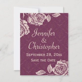 Save The Date Crème Rose vintage sur Magenta Enregistrer la date