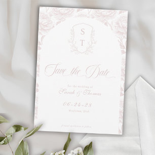 Save The Date Crest Monogramme Blush Pink Script
