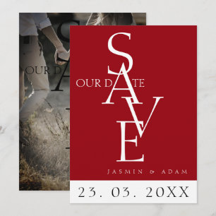 Save The Date Crimson minimal rouge blanc Mariage photo simple