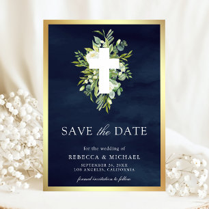 Save The Date Croix de verdure catholique mariage naval à reteni