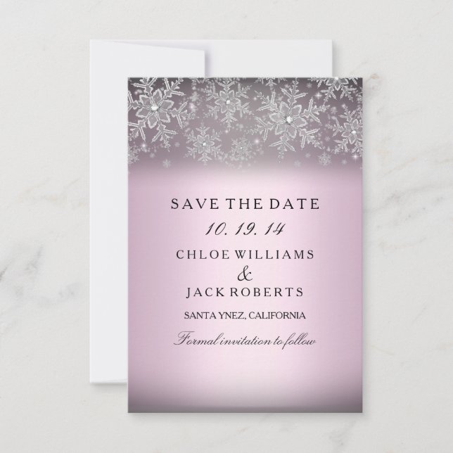 Save The Date Crystal Snowflake Pink Winter Enregistrer La Date (Devant)