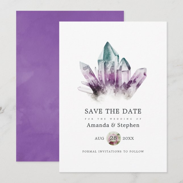 Save The Date Crystals Fluorite Mariage Enregistrer La Date (Devant / Derrière)