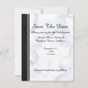 Save The Date Cuir noir mariage et marbre blanc gris