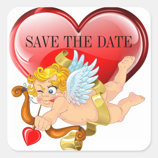 Save the Date Cupid-Liebe Quadratischer Aufkleber (Vorderseite)