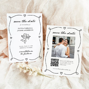 Save The Date Cupidon Fantaisiste Photo et Code QR Romantique