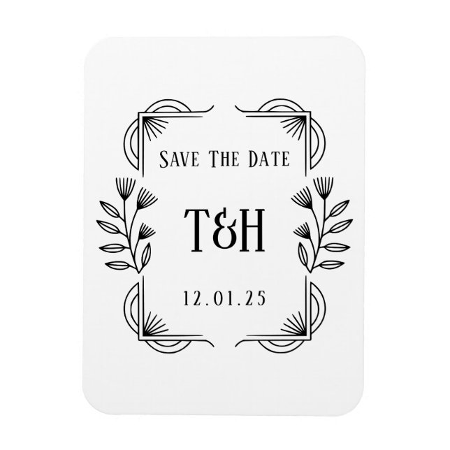 Save the Date Custom Art Deco Botanisches Monogram Magnet (Vertikal)