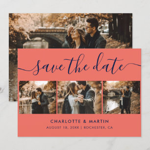 Save The Date Custom Modern Navy Bleu et Coral Mariage 4 Photo