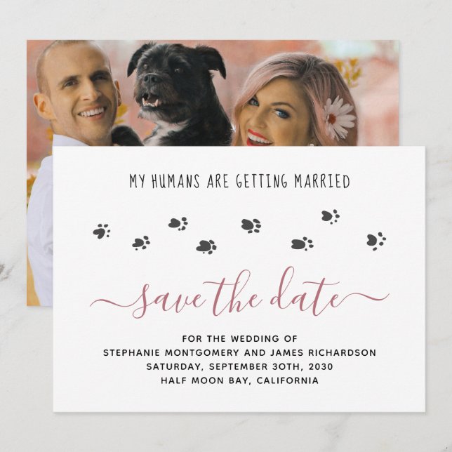 Save The Date Custom My Humains Getting Married Pet Photo Mariag (Devant / Derrière)