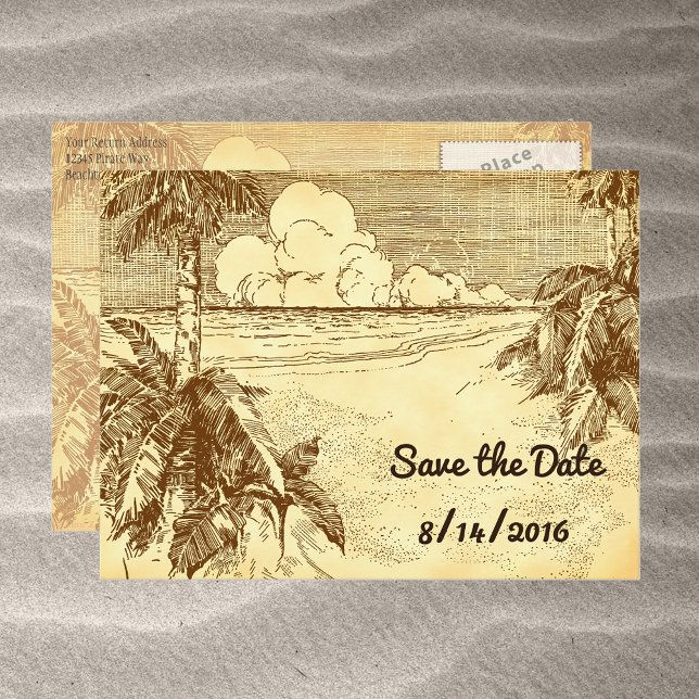 Save the Date Custom Vintag Beach Postcard Ankündigungspostkarte (Von Creator hochgeladen)