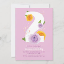 Cute aquarelle Floral Enfants 2e fête d'anniversai