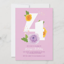 Cute aquarelle Floral Enfants 4ème anniversaire