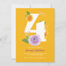 Cute aquarelle Floral Enfants 4ème anniversaire