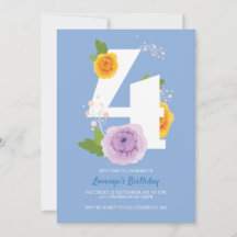 Cute aquarelle Floral Enfants 4ème anniversaire