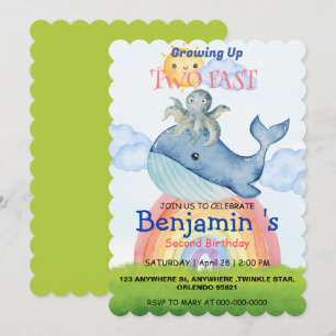 Save The Date Cute arc-en-ciel poulpe baleine 2e fête d'annivers