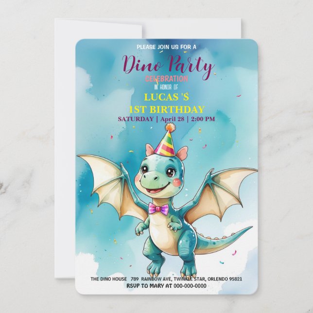 Save The Date Cute DIno Baby Dinosaures 1er anniversaire fête (Devant)