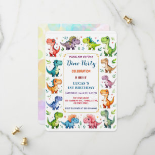 Save The Date Cute DIno Baby Dinosaures 1er fête d'anniversaire 