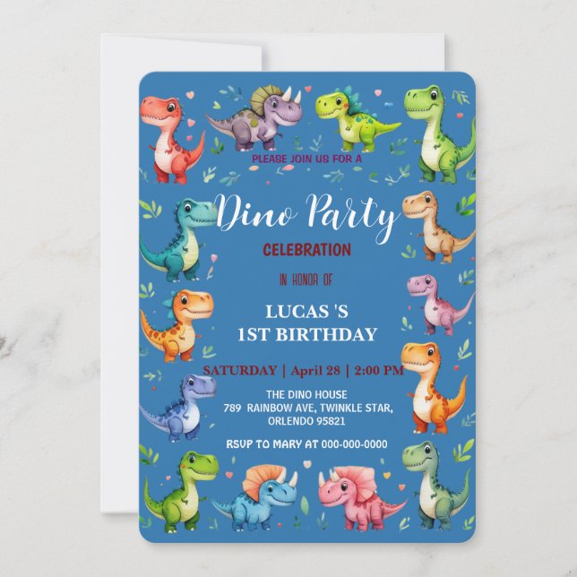 Save The Date Cute DIno Baby Dinosaures 1er fête d'anniversaire  (Devant)