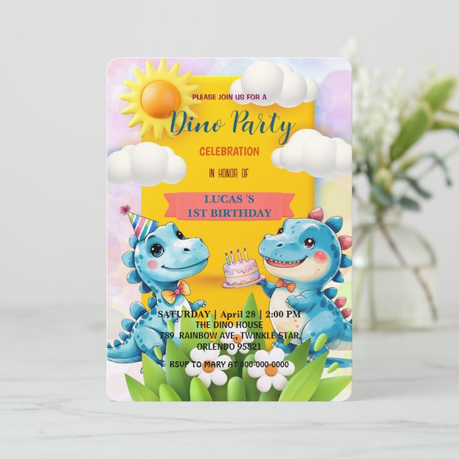 Save The Date Cute DIno fleur sauvage Dinosaures 1er anniversair (Debout devant)