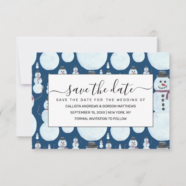 Save The Date Cute Frosty Blue Snowman Motif d'aquarelle (Devant)
