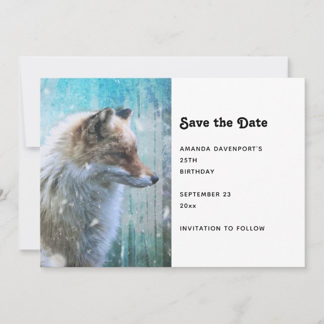 Save The Date Cute Furry Fox sur Blue Grunge Arrière - plan (Devant)