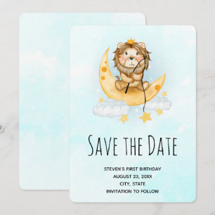 Save The Date Cute Lion Fishing de l'aquarelle de la lune