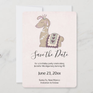 Save The Date Cute Llama portant un anniversaire de la Couronne
