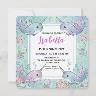 Save The Date Cute Narwhal fish Pattern Watercolor Under the Sea