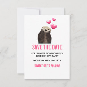 Save The Date Cute Otter Wildlife avec Coeurs de Valentines