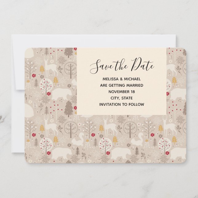Save The Date Cute Woodland Animaux Motifs nordiques Mariage (Devant)