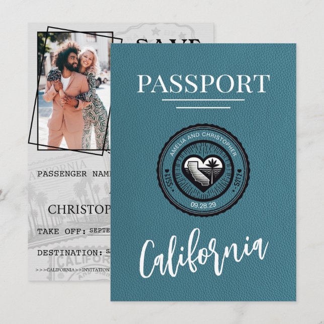 Save The Date Cyan California Passport Enregistrer La Date (Devant / Derrière)