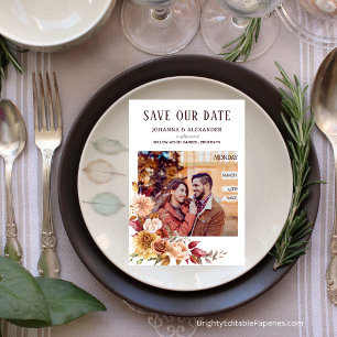 Save The Date Dahlia Floral Aquarelle Photo Terracotta Automne 