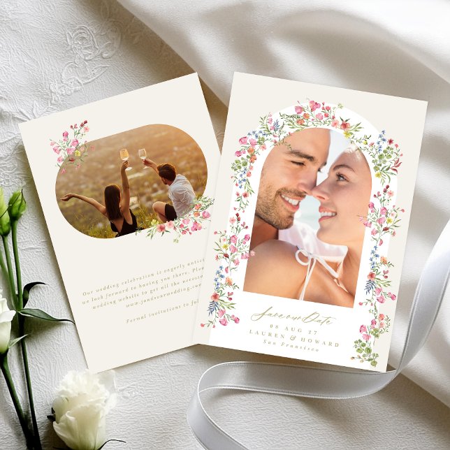 Save The Date dainty romantique arche florale printemps photo de (Créateur téléchargé)