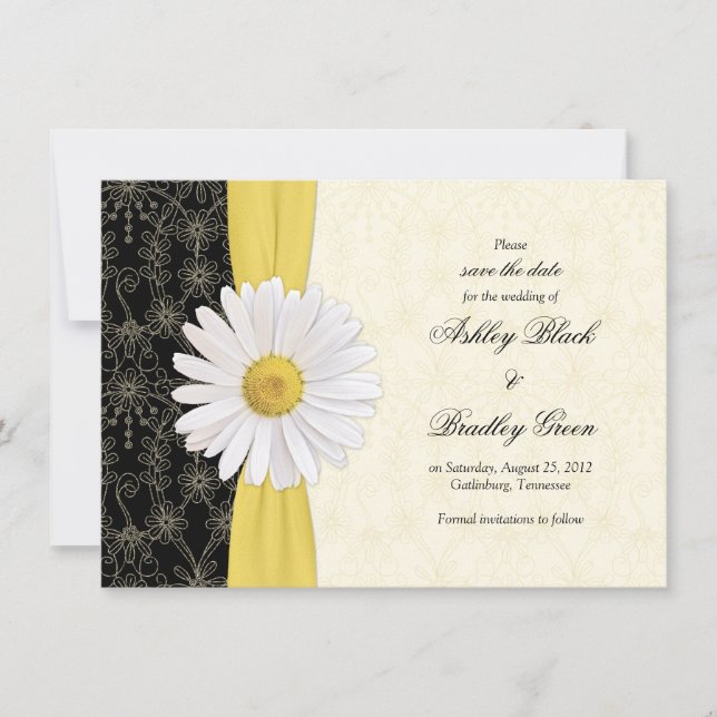 Save The Date Daisy Black Yellow, Mariage en ivoire Enregistrer  (Devant)