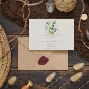 Save The Date Daisy été Blue Floral Mariage botanique