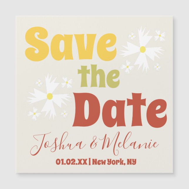Save the Date Daisy Groovy Floral Magnetkarte (Vorderseite)