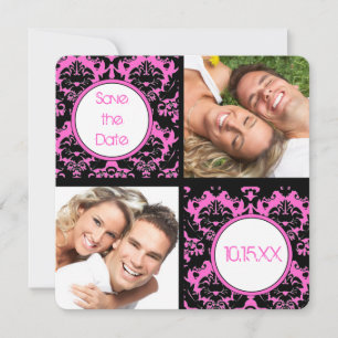 Save The Date Damas de coeur noir sur mariage rose Enregistrer l