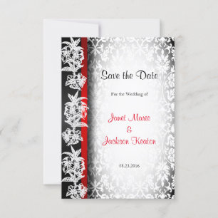 Save The Date Damas Mariage moderne en blanc, noir et rouge