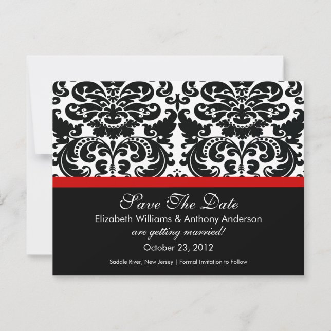 Save The Date Damask Enregistrer La Date Annonce Rouge (Devant)