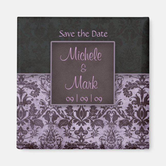 Save the Date Damask Magnet Lila (Vorne)