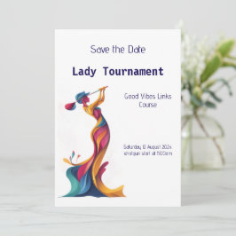 Save the Date Damengolf Turnier bunte Silhouette Einladung