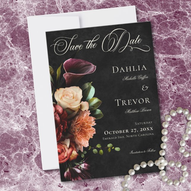 Save The Date Dark Elegant Autumn Floral Wedding (Dark Elegant Autumn Floral Wedding Save The Date)